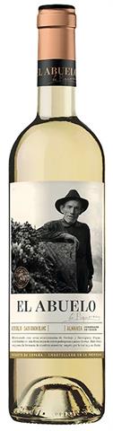 wine bottle with man in a hat on a white label